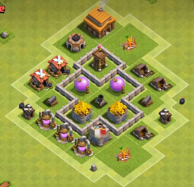 Best Town Hall 3 Defense Base gold and elixir protection